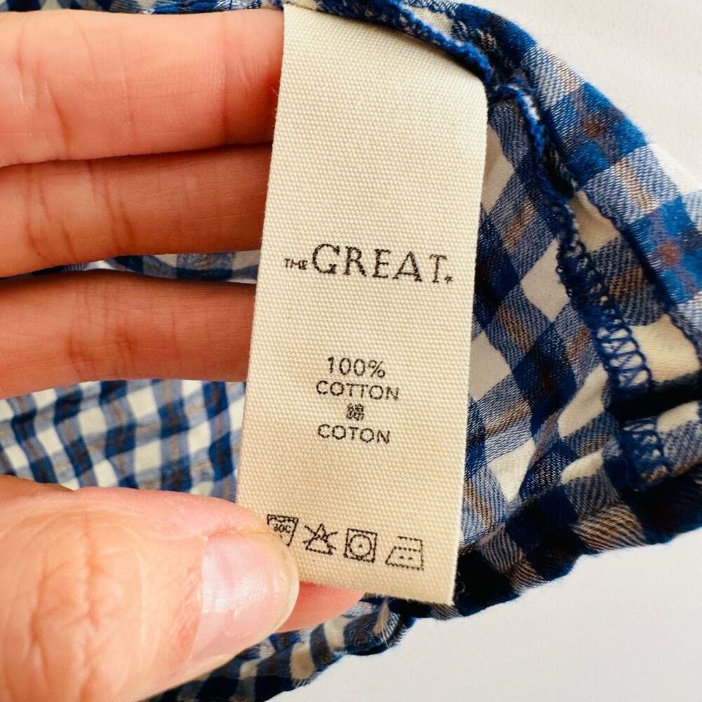 THE GREAT. Blue and White Gingham Button-Down Shirt - Picture 6 of 11